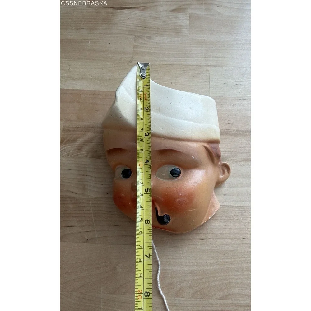 Vintage Chalkware Chef Head String Dispenser Wall Plaque Kitchen Decor 6 Inch